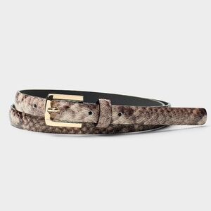 Brown and gold snakeskin print Italian real leather thin belt made in Canada NWT